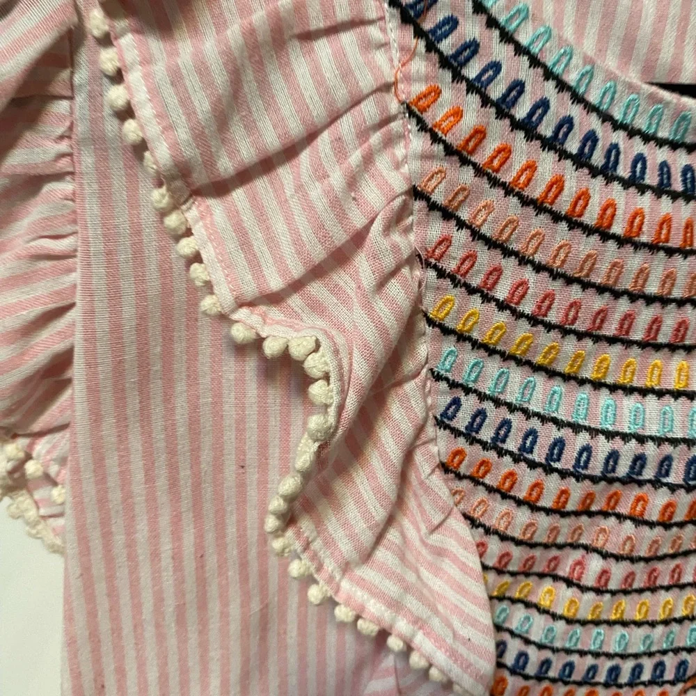 THML Pink Striped Embroidered Ruffle Top - Picture 5 of 9